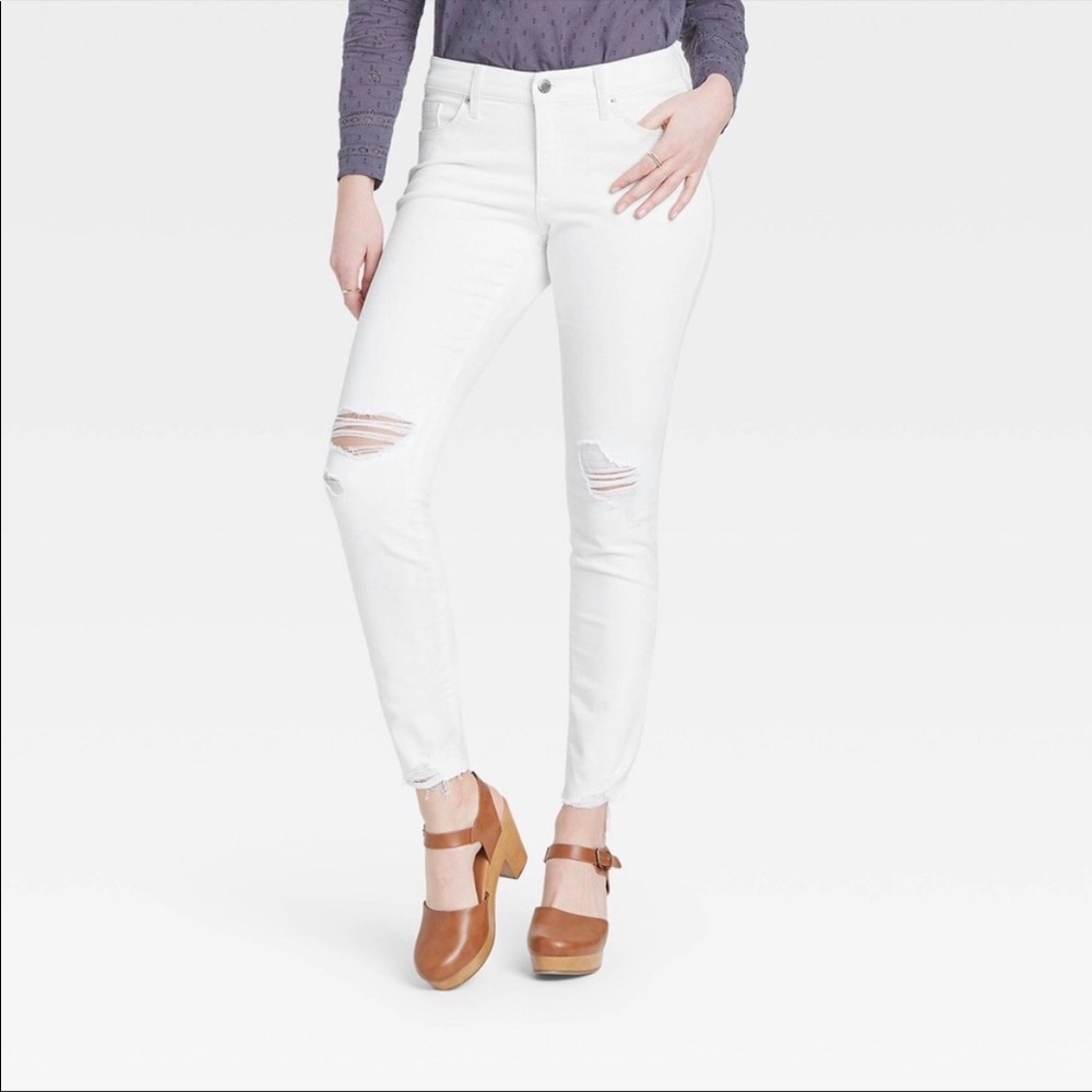 universal thread mid rise skinny jeans white frayed